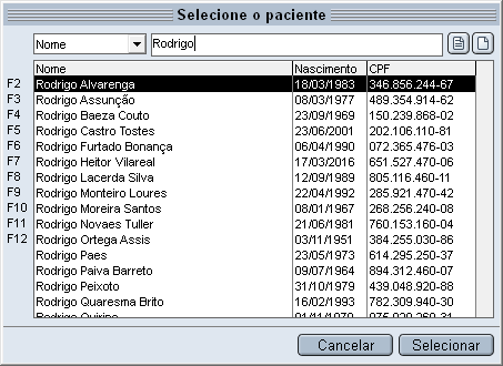 Sele&ccedil;&atilde;o de paciente