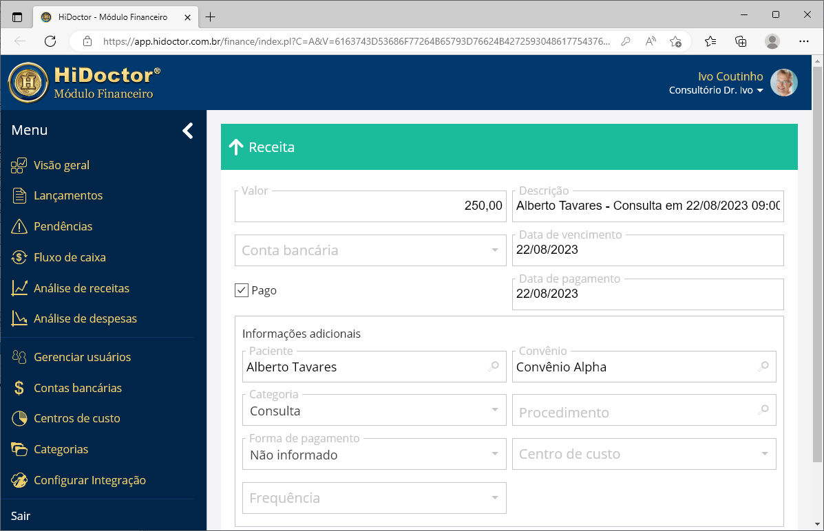 Lan&ccedil;amento para financeiro
