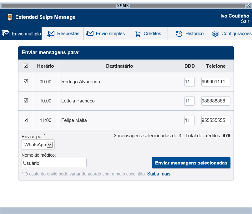 Envio de lembrete para pacientes agendados