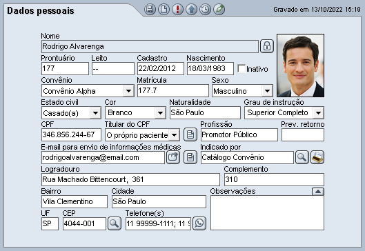 Ficha de Dados pessoais do HiDoctor